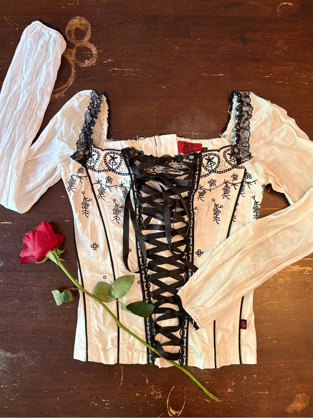 Vintage Tripp White Embroidered Milkmaid Corset Top